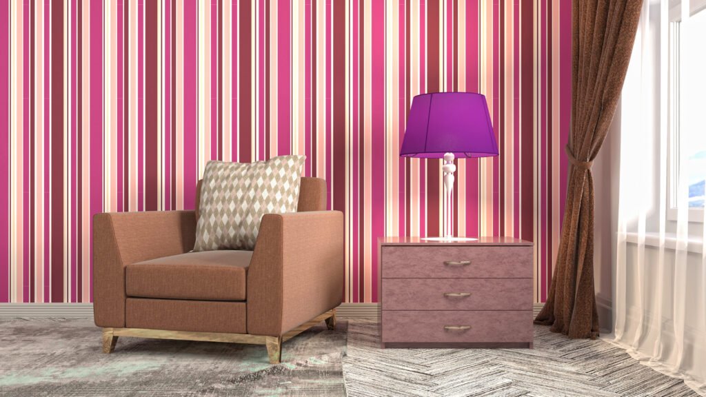 stripes wallpaper in living room