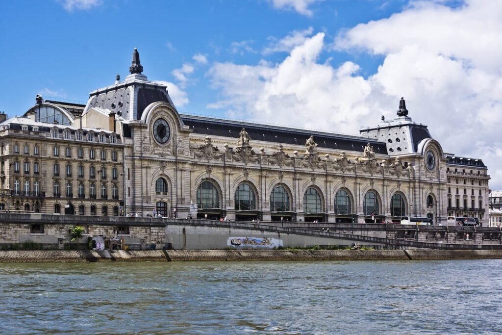 Historic Musée d’Orsay building along the Seine River in Paris, France.
