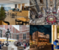 Collage of cafés, restaurants, and historic interiors.