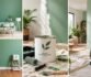 Eco-friendly paint options in a green, sustainable home interior.