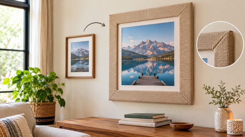 Fabric-Wrapped Mountain Lake Gallery Wall